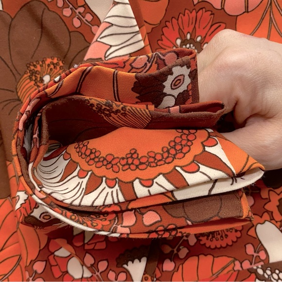 Zara Retro Vintage Orange Flower Print High Rise Flare Leg Pants M - Picture 6 of 16